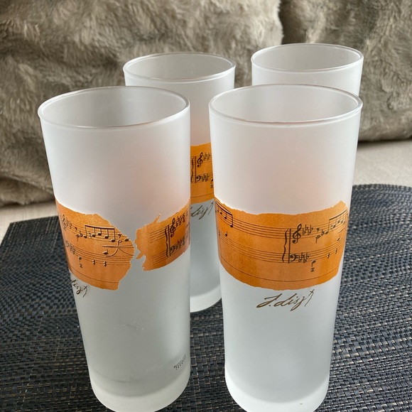 Vintage MCM 4 Liszt Darlington Design Frosted Glasses, Notes, Highball Tumbler - Picture 6 of 6